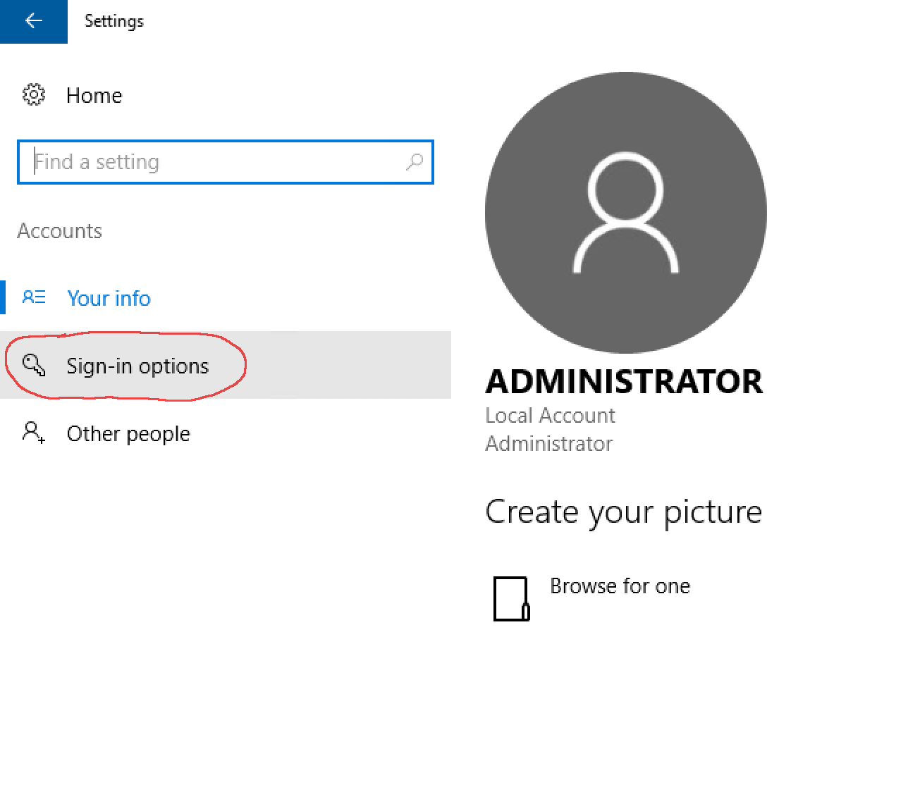sign in options